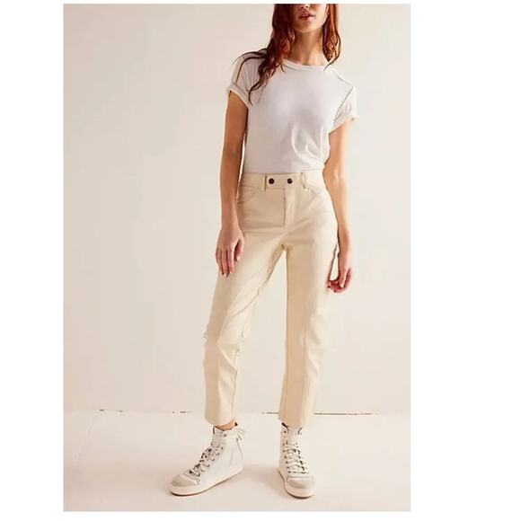 New FREE PEOPLE We The Free Rebel Vegan Leather Pants $128 SIZE 8 Ivory Slim - Picture 1 of 5